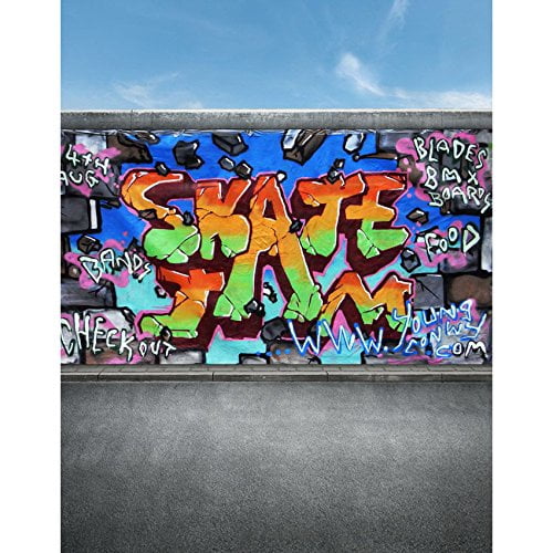 CdHBH 5x7ft Polyester Backdrop Art Graffiti Blue and White Wall Wood Floor Photography Background YouTube Photo Studio Props LYGE480